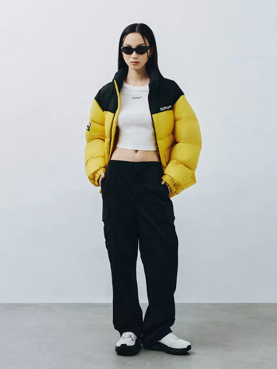 Down^SUPRA jacquard Color Block Short Down Jacket