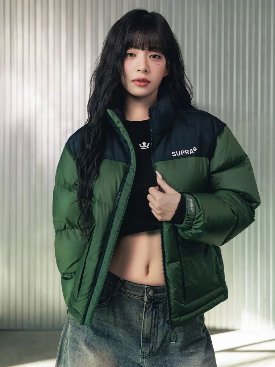 Down^SUPRA jacquard Color Block Short Down Jacket