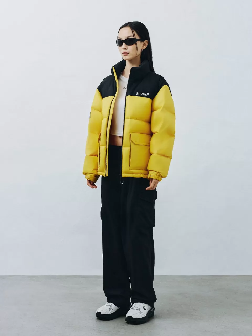 Down^SUPRA jacquard Color Block Short Down Jacket