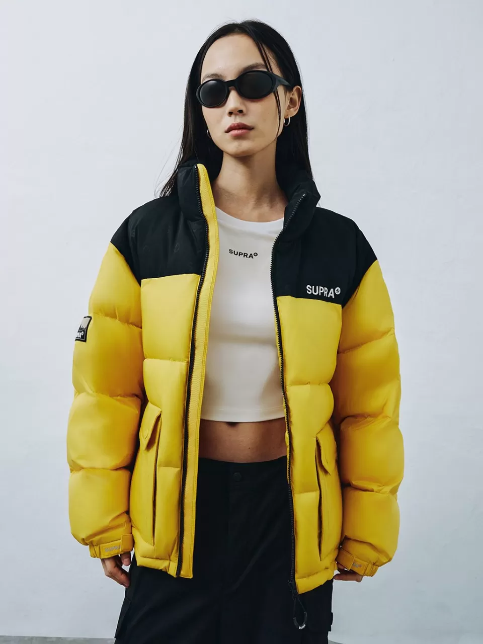 Down^SUPRA jacquard Color Block Short Down Jacket
