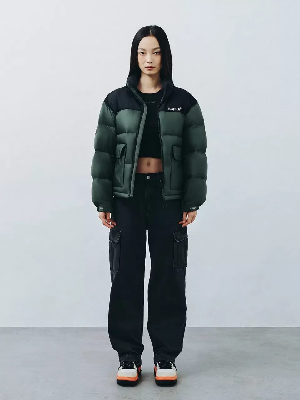Down^SUPRA jacquard Color Block Short Down Jacket
