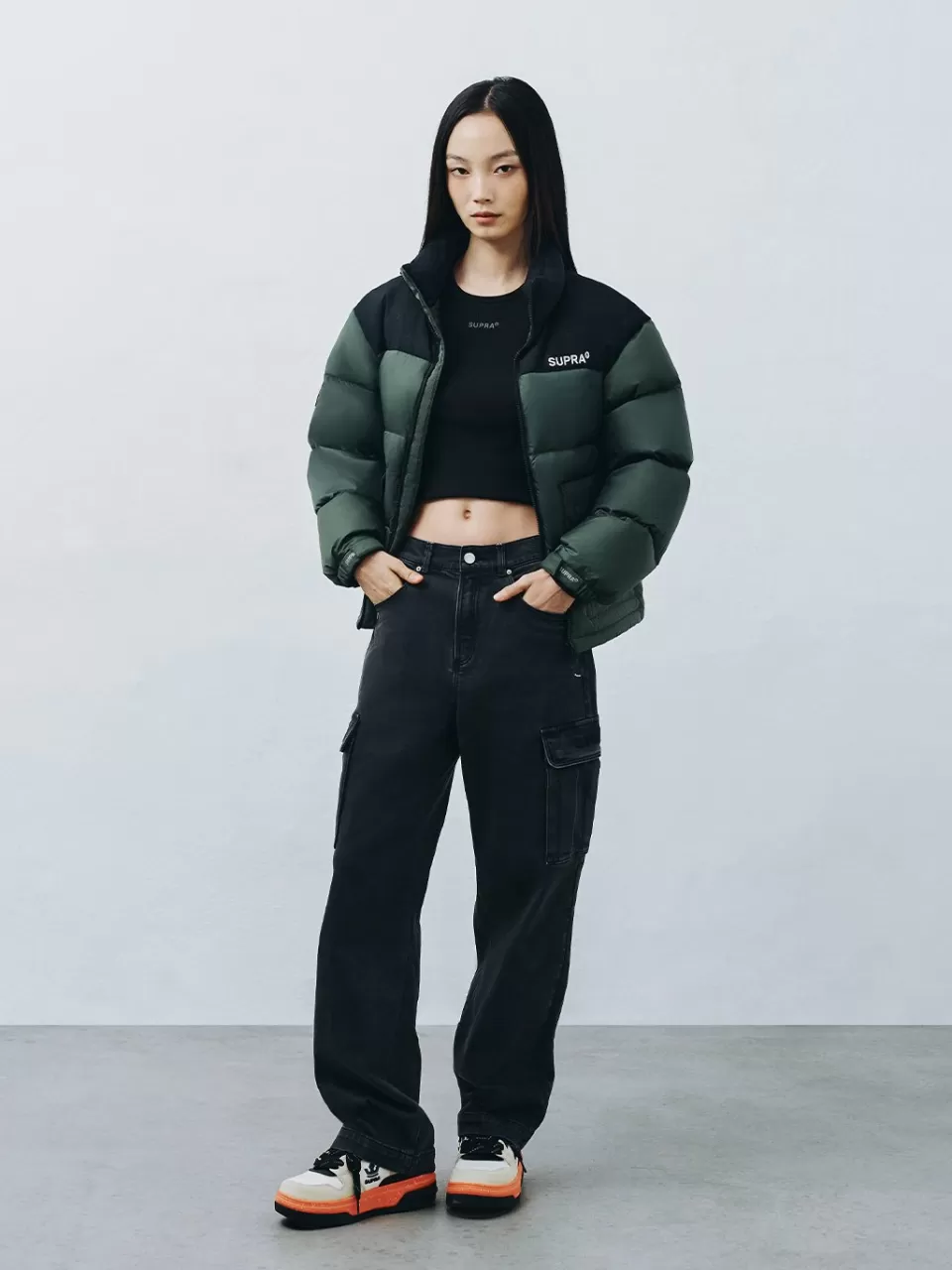 Down^SUPRA jacquard Color Block Short Down Jacket