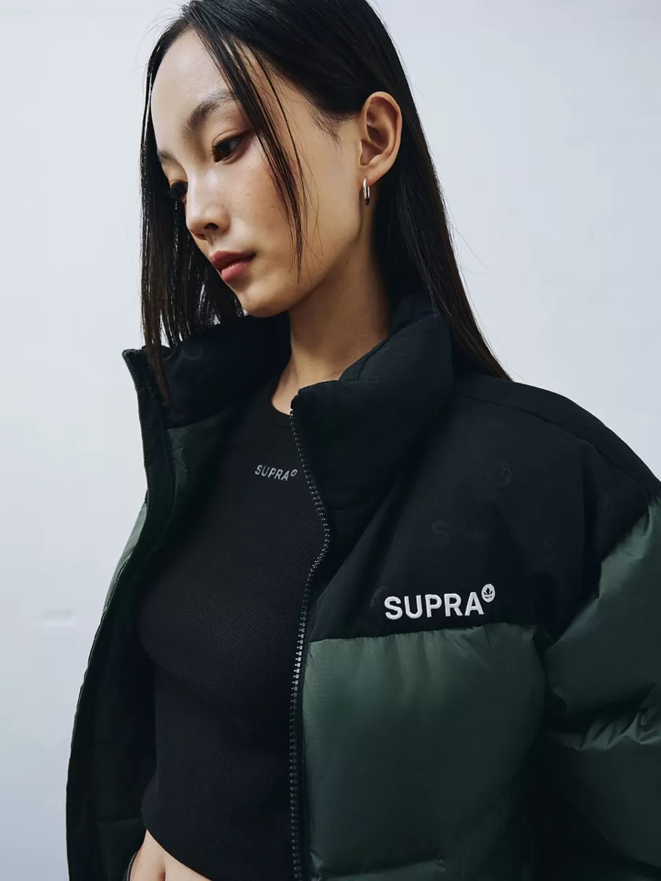 Down^SUPRA jacquard Color Block Short Down Jacket