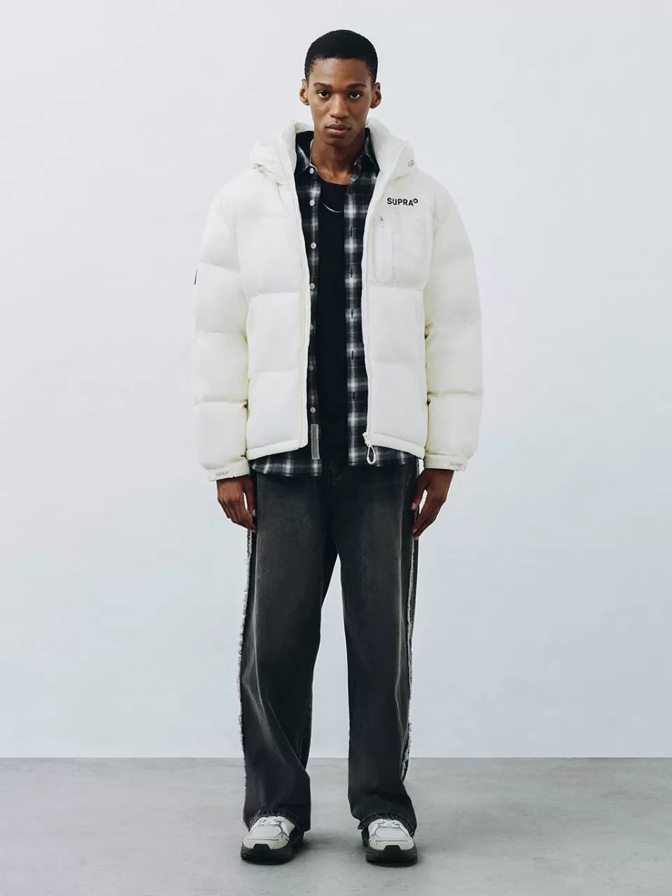 Down^SUPRA mesh pocket Short Down Jacket