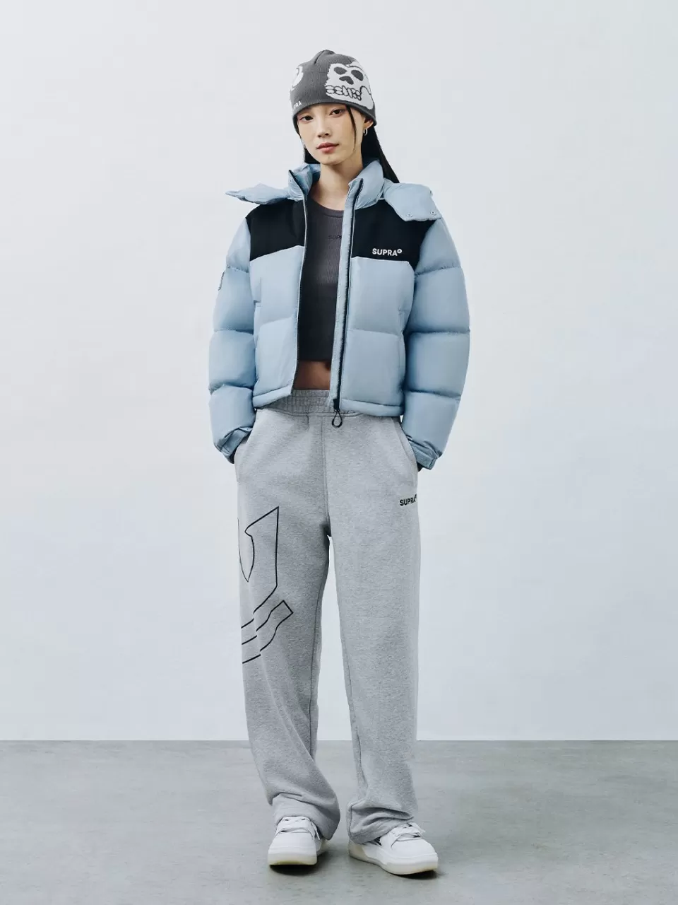 Down^SUPRA Women's Jacquard Color Block Short Down Jacket