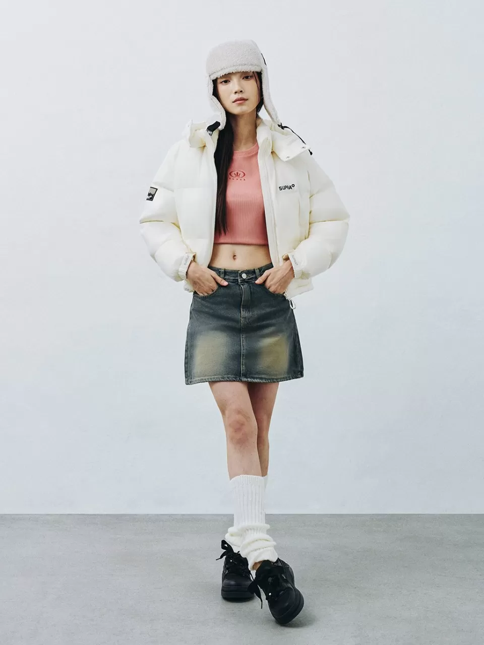 Down^SUPRA Women's Jacquard Color Block Short Down Jacket