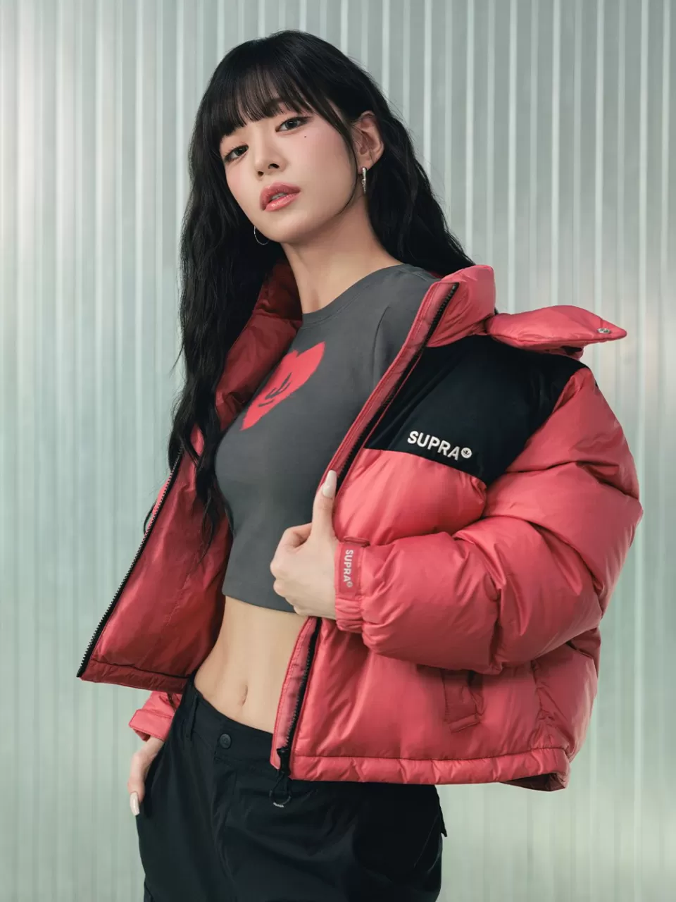 Down^SUPRA Women's Jacquard Color Block Short Down Jacket