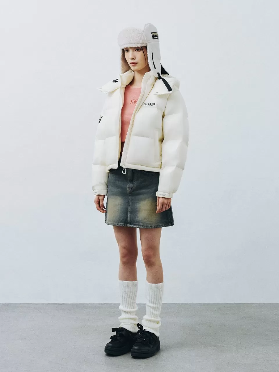 Down^SUPRA Women's Jacquard Color Block Short Down Jacket