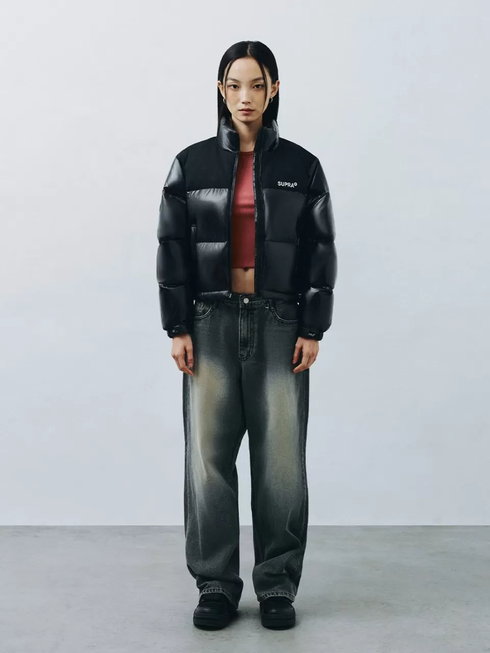 Down^SUPRA Women's Jacquard Color Block Short Down Jacket