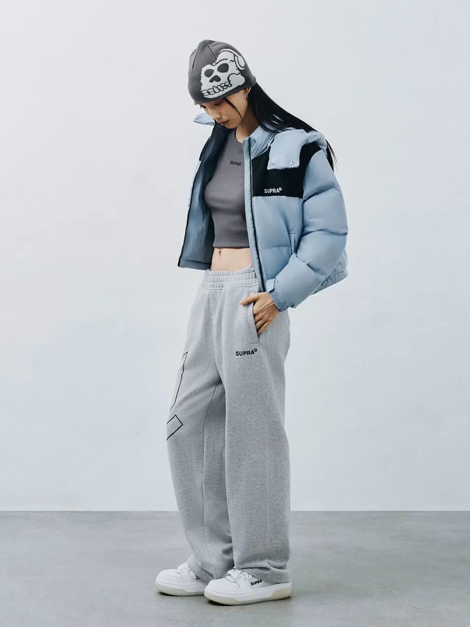 Down^SUPRA Women's Jacquard Color Block Short Down Jacket
