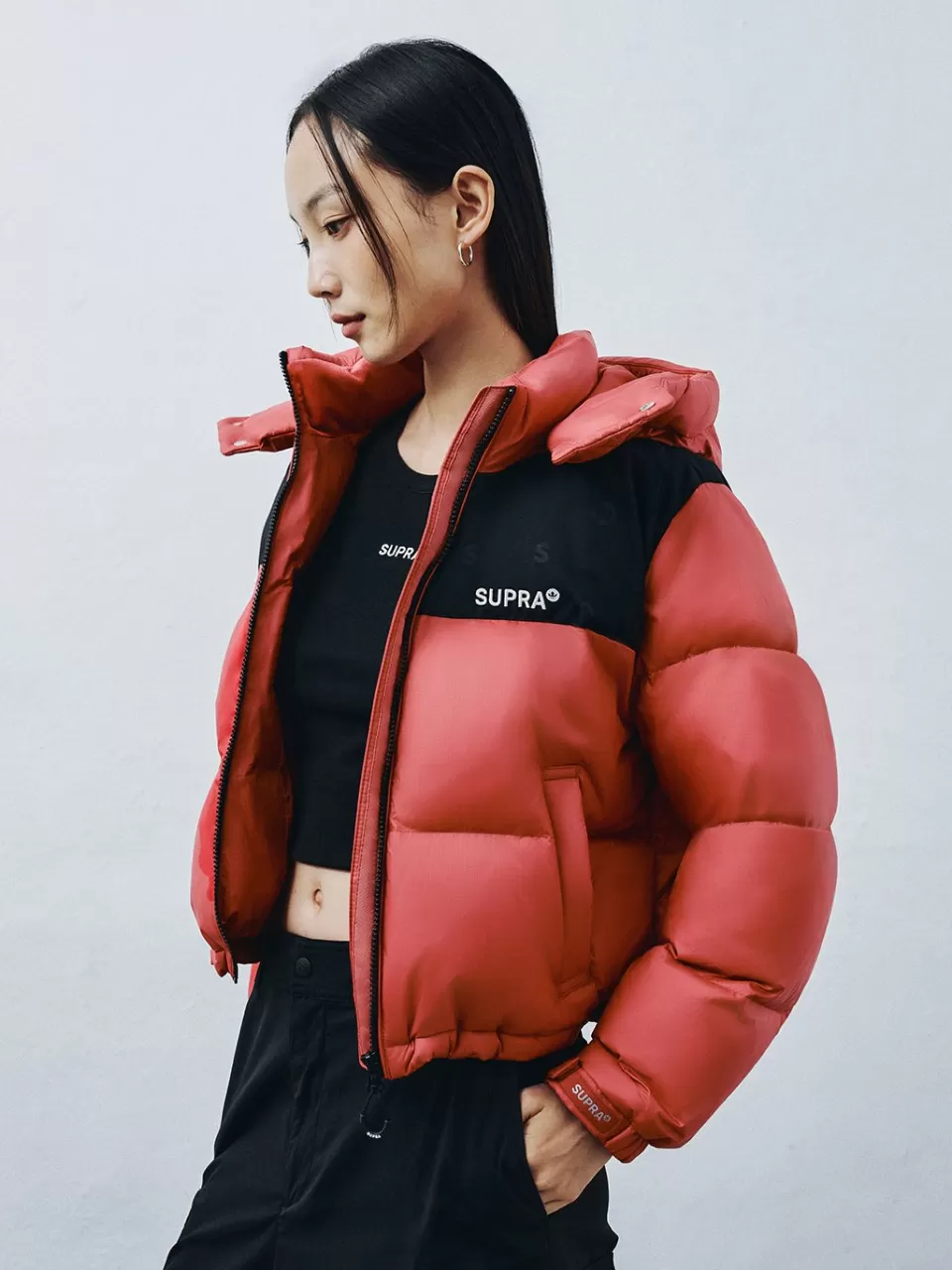 Down^SUPRA Women's Jacquard Color Block Short Down Jacket