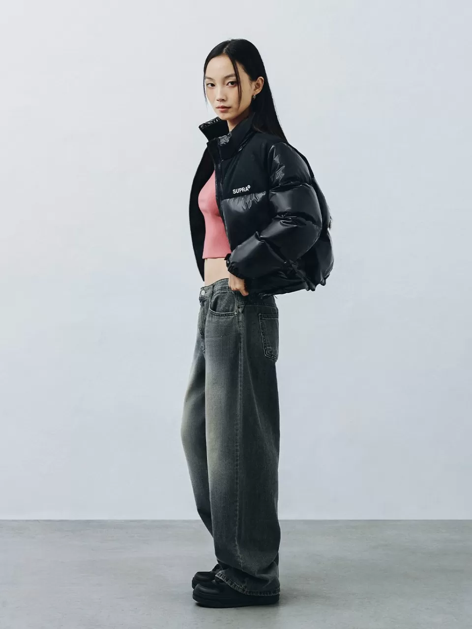 Down^SUPRA Women's Jacquard Color Block Short Down Jacket