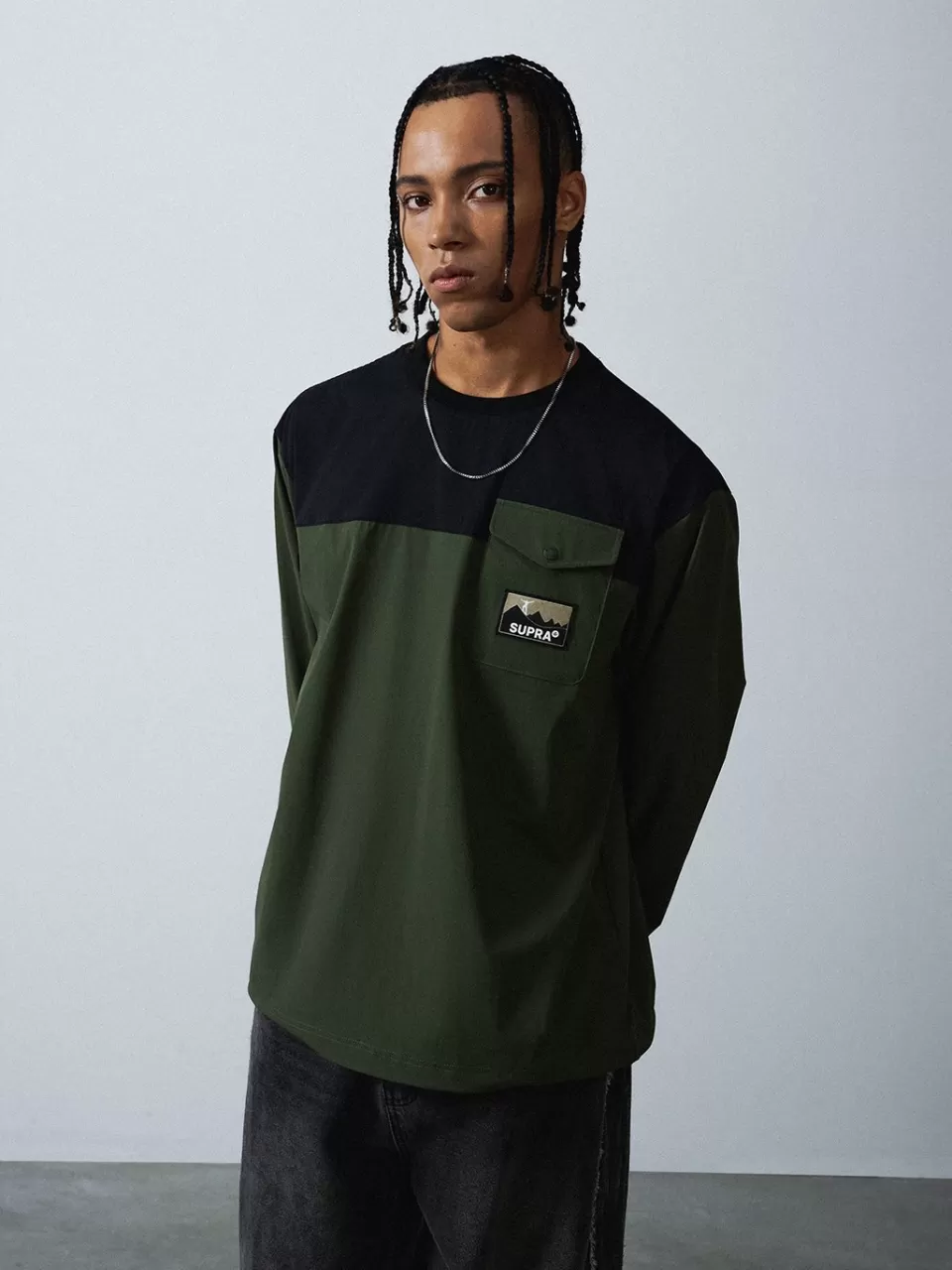 T-Shirts^SUPRA Woven Coloring point Long-Sleeved T-Shirt